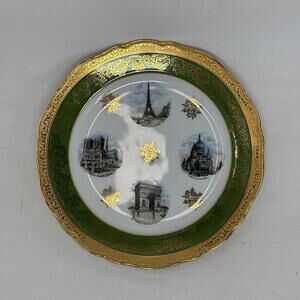 LIMOGES PARIS 9 1/2" VERITABLE PORCELAIN DART PLATE LANDMARKS OF FRANCE